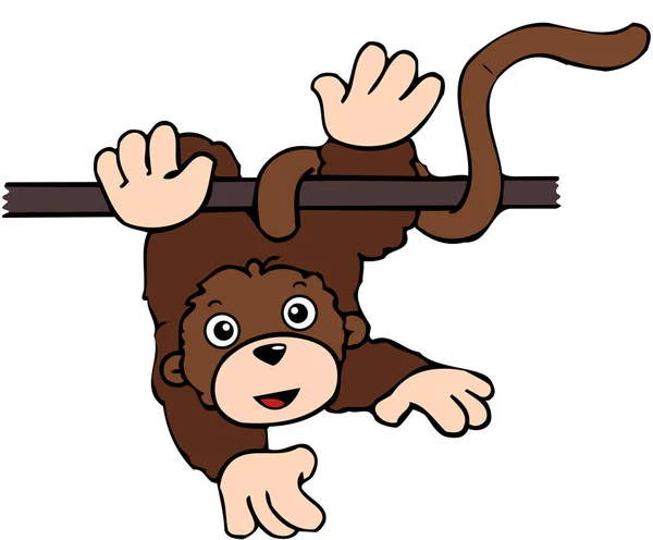 Funny Monkey Hanging Iron Bar — Stock Vector