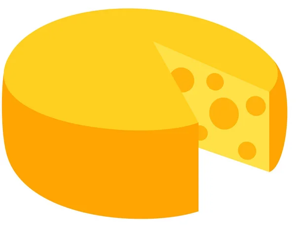 One Yellow Wheel Cheese Block — Vector de stock