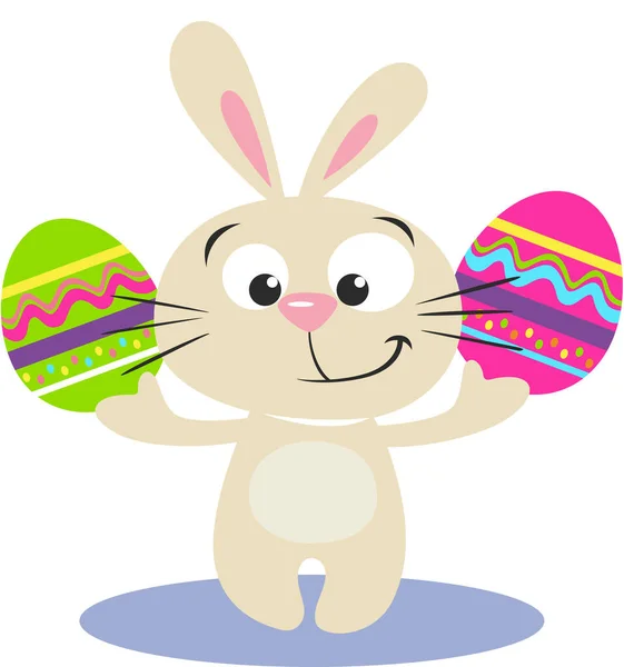 Cute Bunny Holding Two Easter Eggs — Vetor de Stock