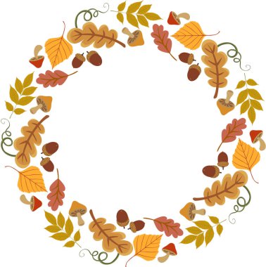 Sonbahar yapraklarından yapılmış yuvarlak çerçeve