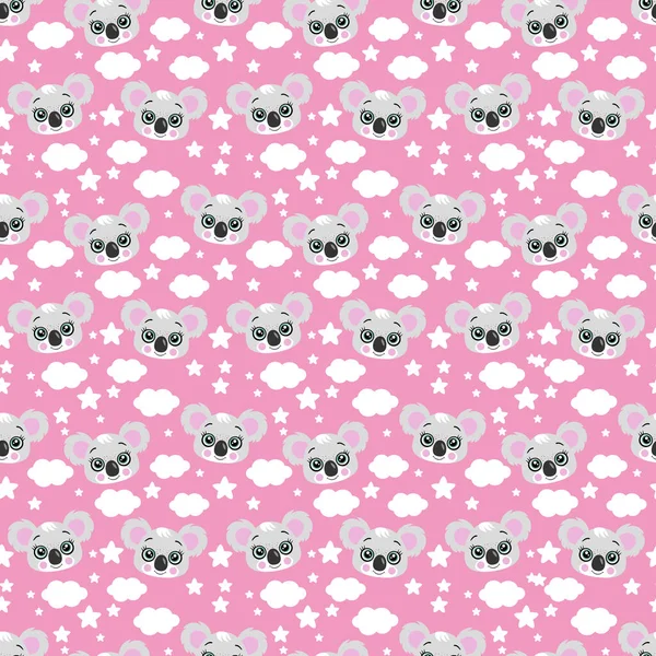 Pink Seamless Background Pattern Cute Baby Girl Koala Face — Stock Vector