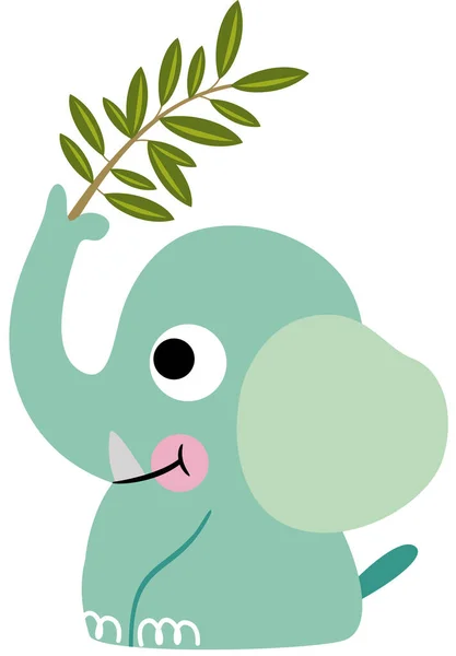 Roztomilý Slon Větví Listů — Stockový vektor