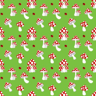 Mantarlı ve uğur böcekli kusursuz arkaplan deseni