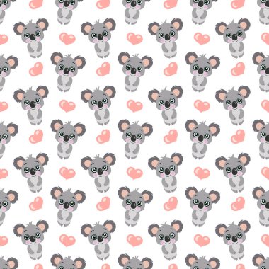 Tatlı koala ve kalplerle kusursuz arkaplan deseni