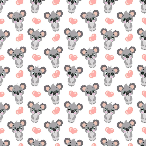 Modèle Fond Sans Couture Avec Koala Mignon Les Cœurs — Image vectorielle