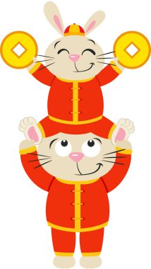 Sevimli mutlu Çin zodyak tavşanları.