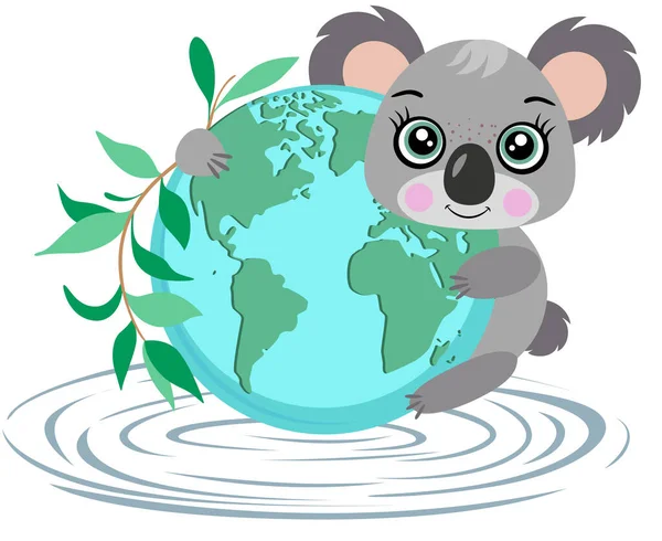 Koala Amistoso Sosteniendo Planeta Globo Terráqueo — Archivo Imágenes Vectoriales