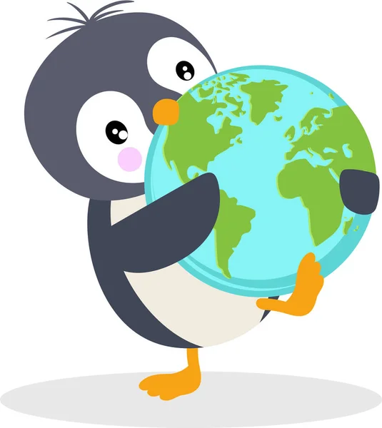 Barátságos Pingvin Kezében Egy Földgömb — Stock Vector