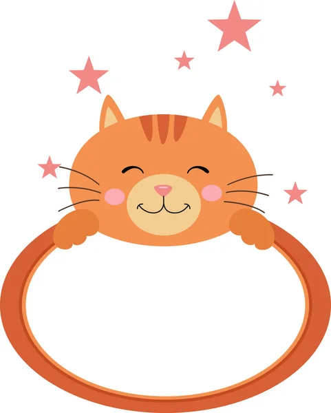Komik Kedi Suratlı Oval Boş Çerçeve — Stok Vektör