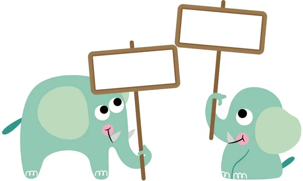 Dva Roztomilí Sloni Drží Prázdné Tabule — Stockový vektor
