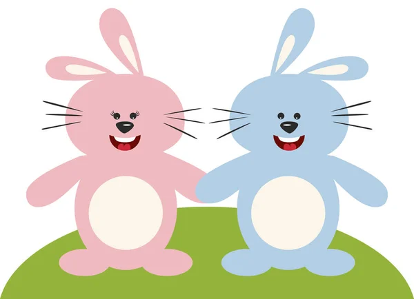 Cute Couple Pink Blue Bunny — Stock Vector