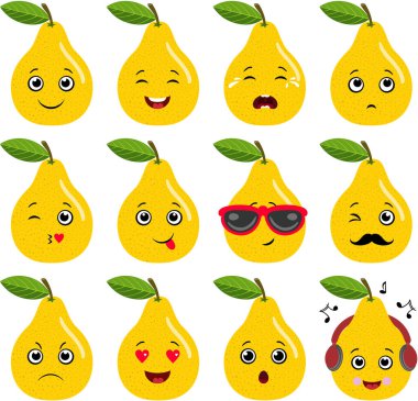 Farklı ifadelere sahip sarı bir armut seti