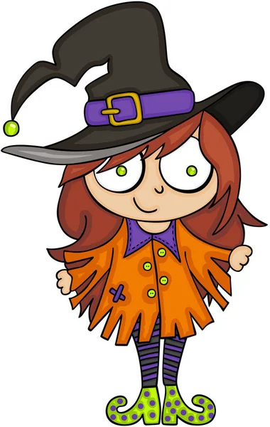 Linda Bruja Halloween Con Sombrero — Vector de stock