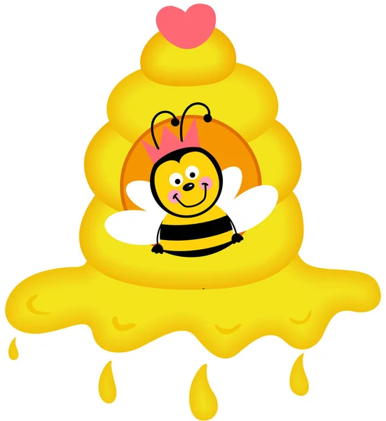 Милая Пчела Внутри Медового Улья — стоковый вектор
