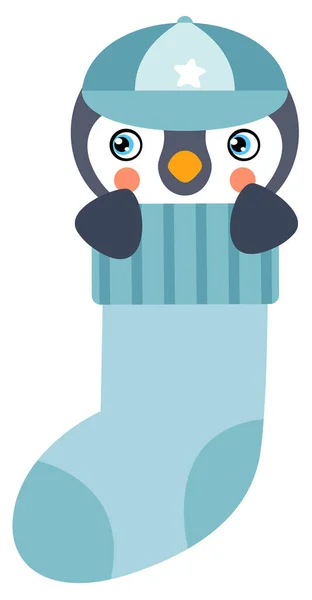 Bébé Garçon Pingouin Intérieur Sur Chaussette Bleue — Image vectorielle