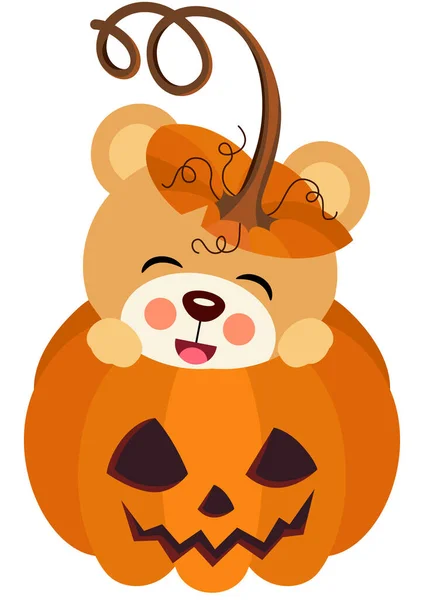 Cute Teddy Bear Halloween Pumpkin — Stock Vector