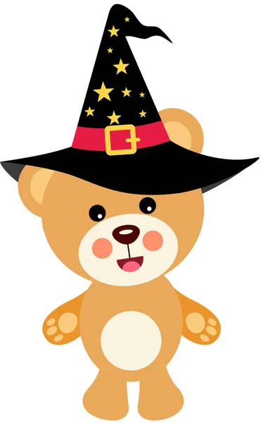 Osito Peluche Halloween Con Sombrero Bruja — Vector de stock