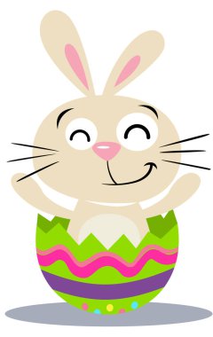 Kırık bir paskalya yumurtasından çıkan sevimli tavşan.