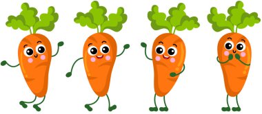 Farklı pozisyonlarda komik havuçlar.