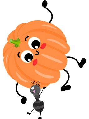 Komik bir balkabağı maskotu taşıyan tatlı karınca.