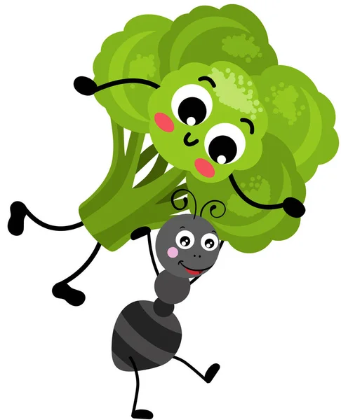 Mignonne Fourmi Portant Une Mascotte Drôle Brocoli — Image vectorielle