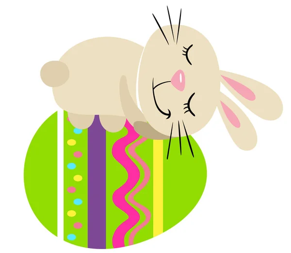 Cute Bunny Sleeping Top Big Easter Egg — Stock Vector