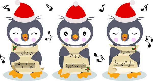 Grupo Lindos Pingüinos Coro Cantando Canciones Navidad — Archivo Imágenes Vectoriales