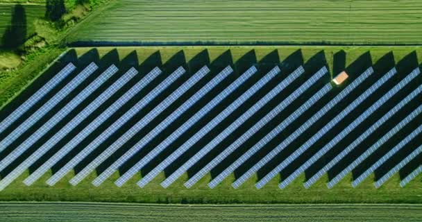 Vue Dessus Une Nouvelle Ferme Solaire Rangées Panneaux Solaires Photovoltaïques — Video