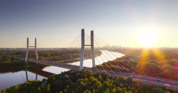 Wisla Vistula Nehri Nin Siekierkowski Köprüsü Nün Varşova Şehir Merkezinin — Stok video