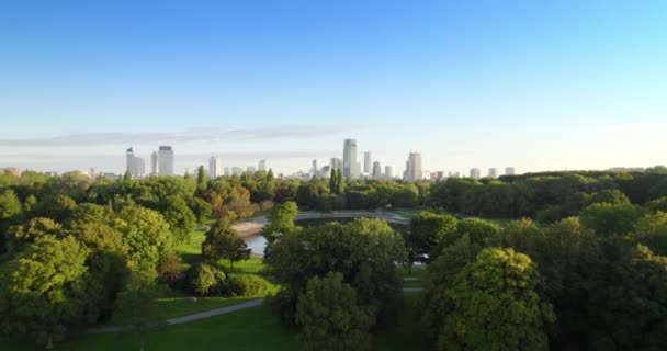Park Miejski Centrum Miasta Tle Jezioro Parku Miejskim Zielonymi Drzewami — Wideo stockowe