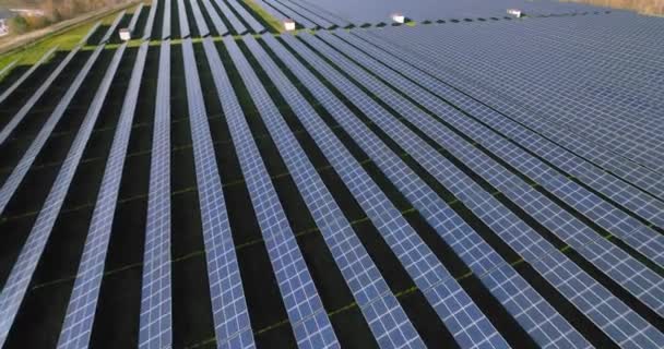 Painéis Solares Estão Uma Fileira Nos Campos Verdes Fonte Ecológica — Vídeo de Stock