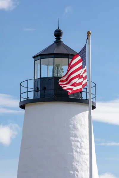 Flag United States America Flies Patriotic Proud Pemaquid Point Lighthouse — Stock Photo, Image