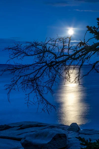 Moonlight Shines Waters Atlantic Ocean Close Desert Narrows Seen Rocky — Stock Photo, Image
