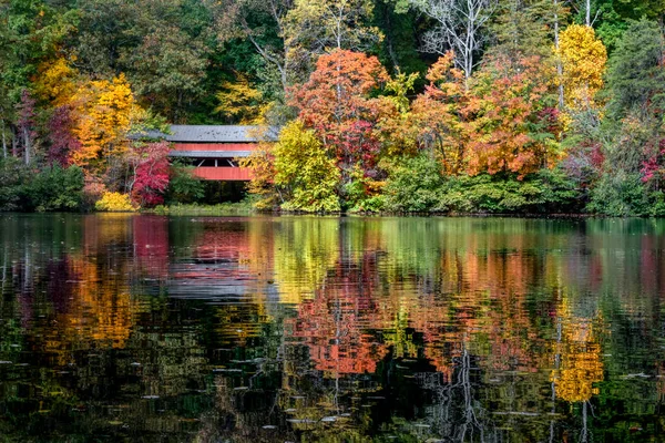 Beautiful Reflection Lake Loretta Alley Park Lancaster Ohio Red George — Stock Photo, Image