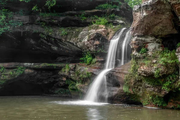 Rainy Spring Day Water Cascades Sandstone Cliff Upper Falls Old — Stock Photo, Image