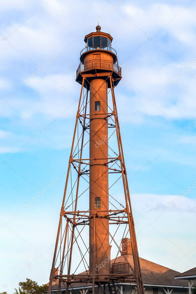 The historic Ybel Point Light, a lighthouse on Sanibel Island, Florida, is an iron skeleton tower built in 1884 to mark the entrance to San Carlos Bay from The Gulf of Mexico.