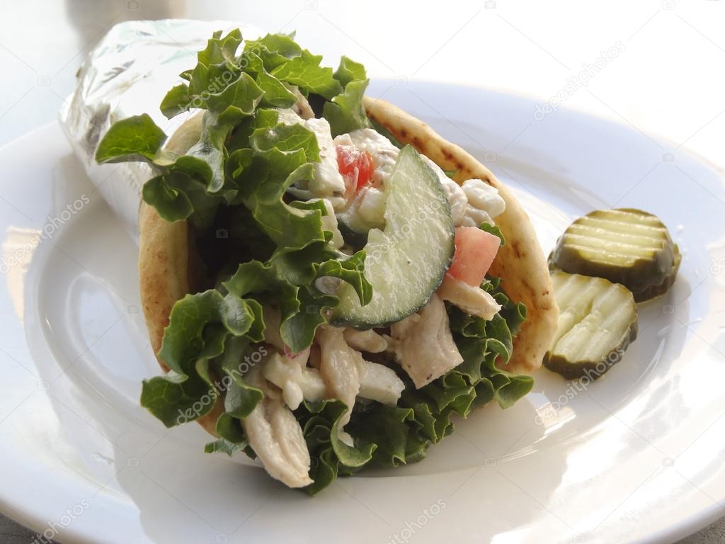 Chicken pita Greek style gyro sandwich