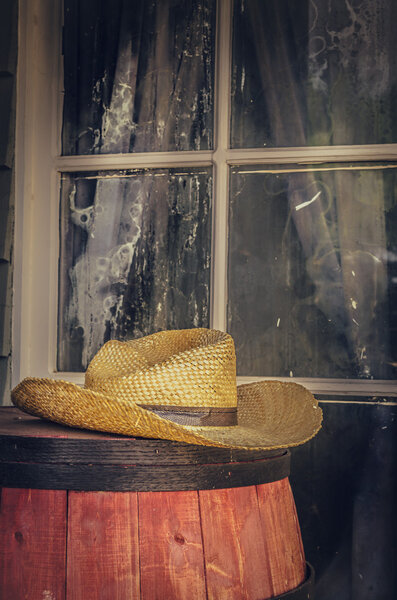 Cowboy hat outside saloon