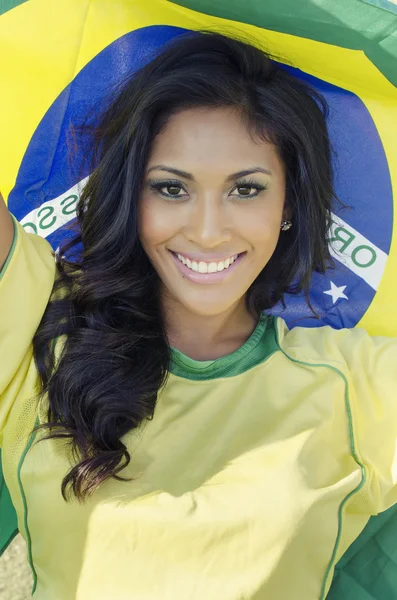 Happy smiling Brazil soccer football fan — Stock Photo, Image