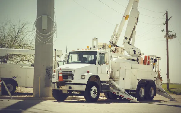 Repairing power electricity grid system after storm — Stock Photo, Image