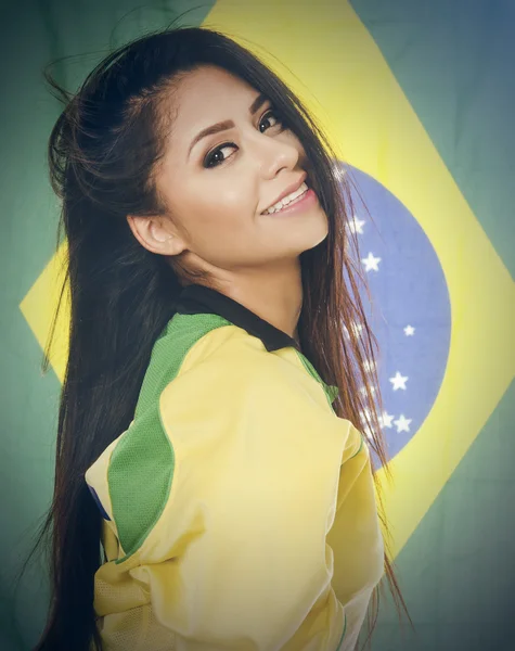 Nő a brazil színekben — Stock Fotó