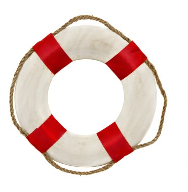 Kırmızı cankurtaran lifebuoy hayat izole beyaz zemin üzerine kemer
