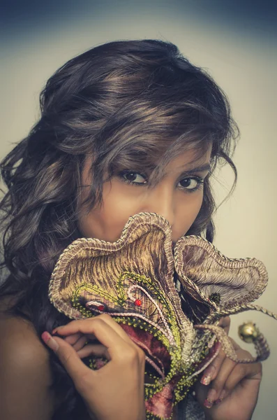 Woman holding Venetian  Mask — Stock Photo, Image