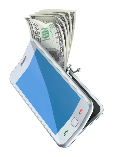 Geld in de smarphone tas"" — Stockfoto