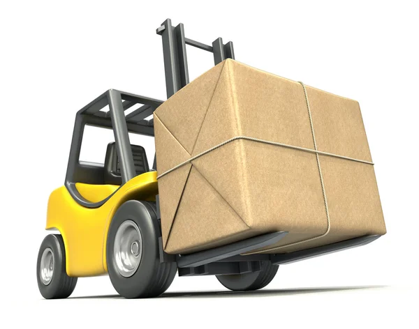 Forklift with post package — Stock Photo, Image