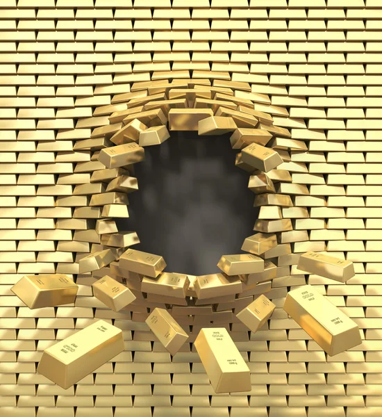 Destruction of a golden wall — Stock Photo, Image