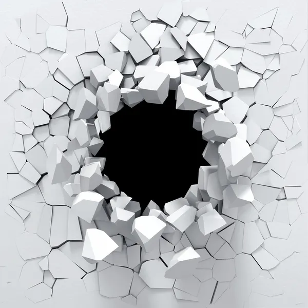 Destruction of a white wall — Stock Photo, Image