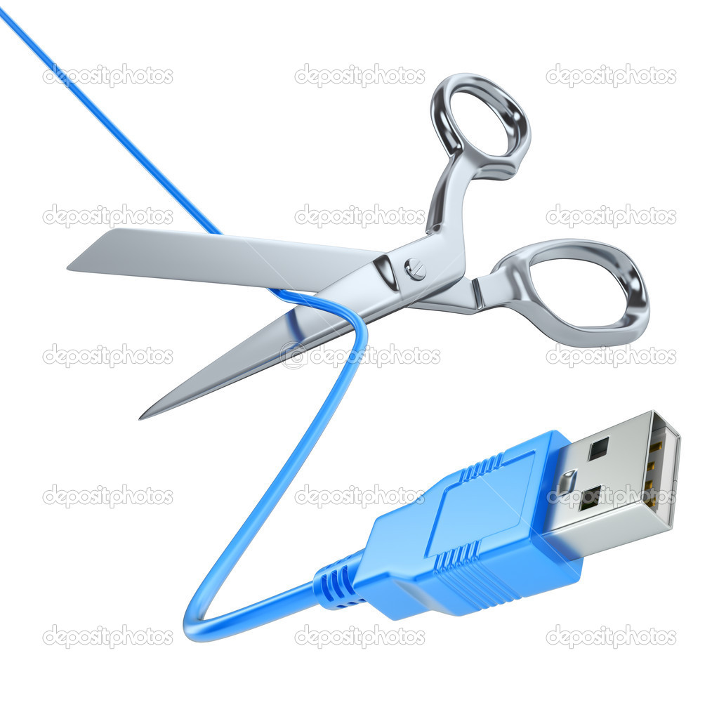 Scissors cutting the USB cable