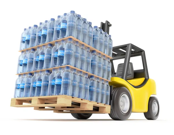 Forklift with water PET bottles — Stock Photo, Image