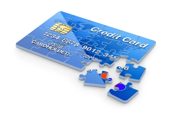 3D concept met creditcard puzzel — Stockfoto